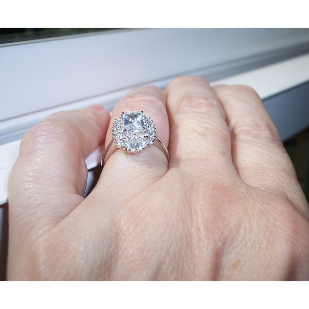 Antique Style Ring Radiant Cut CZ With Tapered Baguettes 925 Sterling Silver - Picture 5 of 16